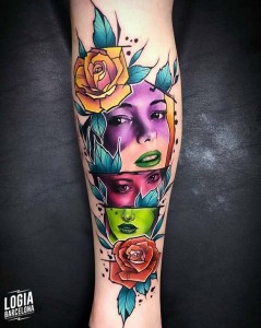 tatuaje_caras_mujeres_flores_color_pierna_logia_barcelona_vinni_mattos